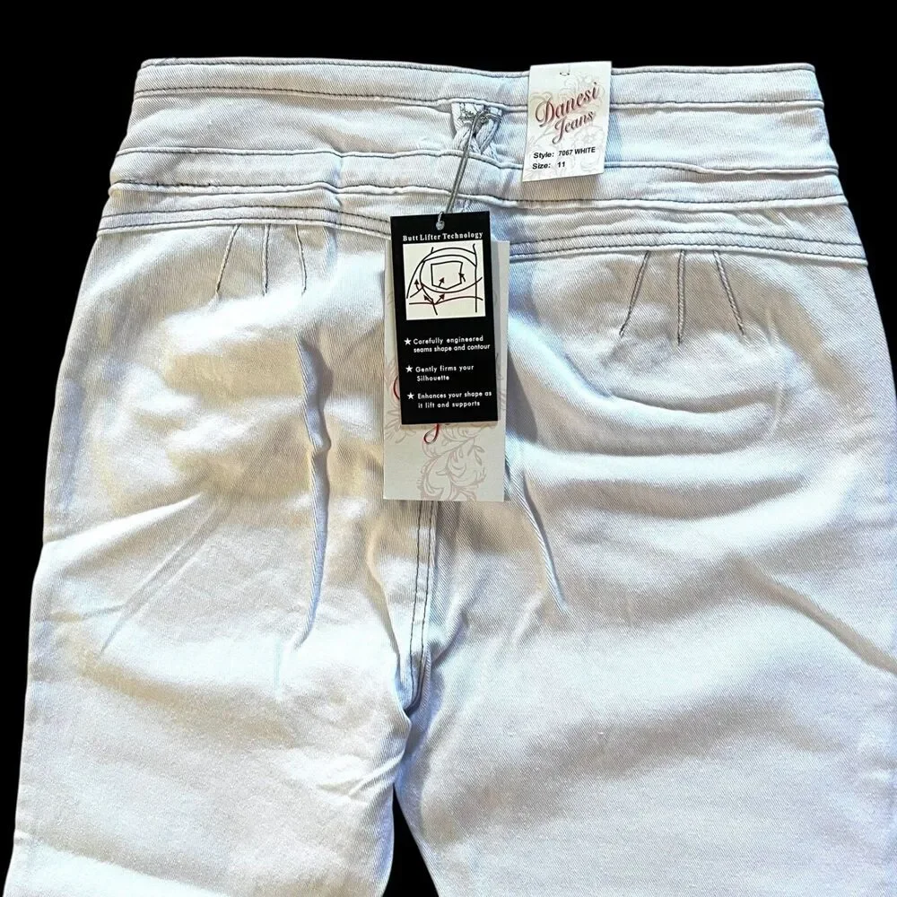 Danesi Jeans Butt Lifter White Denim High Waist Slim Fit Jeans Size 11